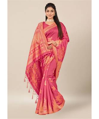 Salmon Silk Blend withThread Work Daily & Party Wear Designer Saree with blouse 3