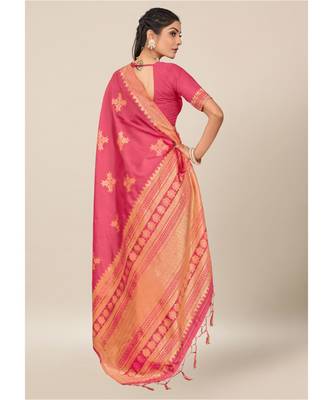 Salmon Silk Blend withThread Work Daily & Party Wear Designer Saree with blouse 5