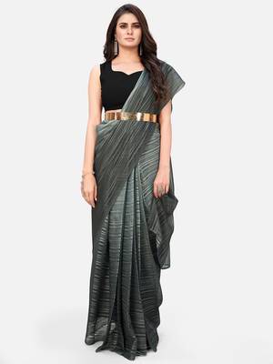 grey striped saree with belt 1