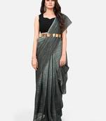 Grey Striped Saree with Belt