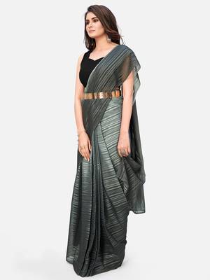 grey striped saree with belt 2