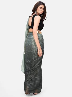 grey striped saree with belt 3