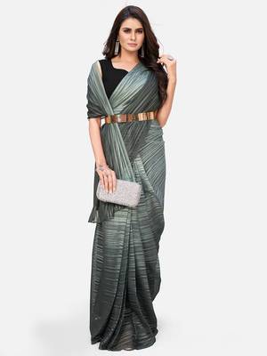 grey striped saree with belt 4