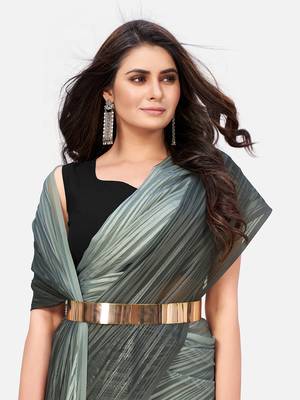 grey striped saree with belt 5