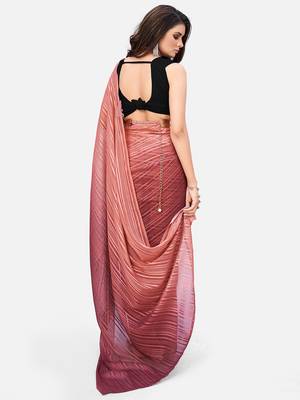 copper striped pure chiffon party wear saree with belt 3