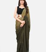 Olive Green Satin Striped Saree With Ombre Effect