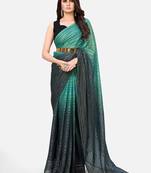 Teal Green Striped Pure Chiffon Party Wear Saree with Belt