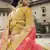 Yellow dori, zari and thread embroidered with stone work satin semi stitched lehenga