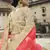 Beige dori, zari and thread embroidered with stone work satin semi stitched lehenga