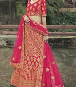 Pink dori, zari and thread embroidered with stone work satin Semi Stitched Lehenga