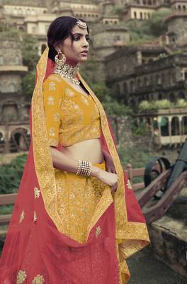 Yellow Colored Dori Zari And Thread Embroidered With Stone Work Satin Lehenga Choli For Wedding 2