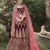 Wine dori, zari and thread embroidered with stone work satin semi stitched lehenga