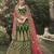Dark-green dori, zari and thread embroidered with stone work satin semi stitched lehenga
