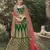 Dark-green dori, zari and thread embroidered with stone work satin semi stitched lehenga