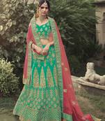 Green dori, zari and thread embroidered with stone work satin Semi Stitched Lehenga chooli for wedding