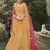 Yellow dori, zari and thread embroidered with stone work satin semi stitched lehenga