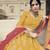 Yellow dori, zari and thread embroidered with stone work satin semi stitched lehenga