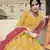 Yellow dori, zari and thread embroidered with stone work satin semi stitched lehenga