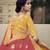 Yellow dori, zari and thread embroidered with stone work satin semi stitched lehenga