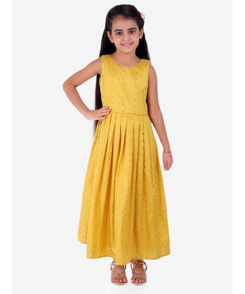 All over dots printed gown  yellow