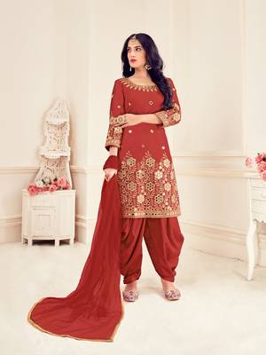 Red embroidered silk cotton salwar 1