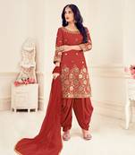 Red embroidered silk cotton salwar