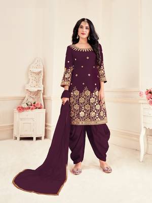 Wine embroidered silk cotton salwar 1