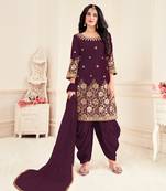Wine embroidered silk cotton salwar