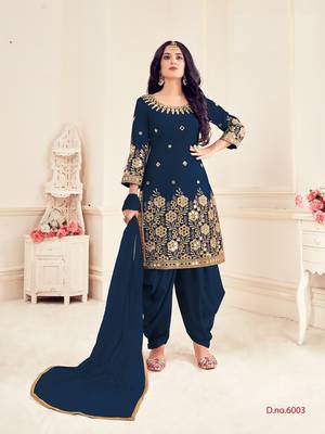 Blue embroidered silk cotton salwar 1