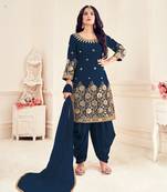 Blue embroidered silk cotton salwar