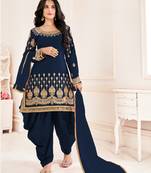 Blue embroidered silk cotton salwar