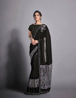 Black embroidered lycra saree with blouse 1