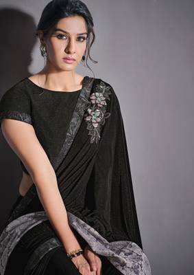 Black embroidered lycra saree with blouse 2