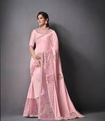 Pink embroidered lycra saree with blouse