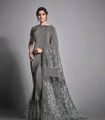 Grey embroidered lycra saree with blouse