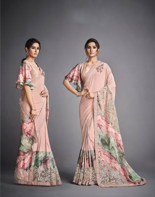 Pink embroidered lycra saree with blouse 1
