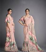 Pink embroidered lycra saree with blouse