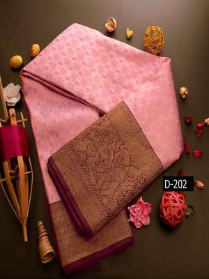 Pink woven banarasi silk saree with blouse 1