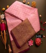 Pink woven banarasi silk saree with blouse