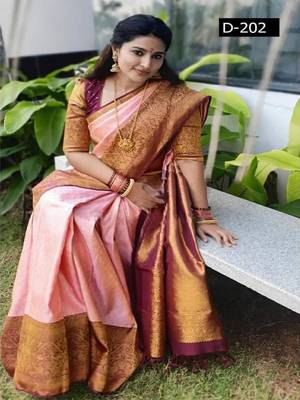 Pink woven banarasi silk saree with blouse 2