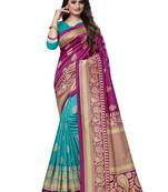 Sareemall Green & Pink Casual Art Silk Printed Saree With Unstitched Blouse