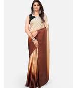 Brown &Beige Striped Satin Saree
