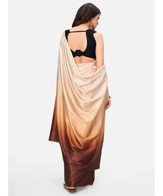 brown &beige striped satin saree 4