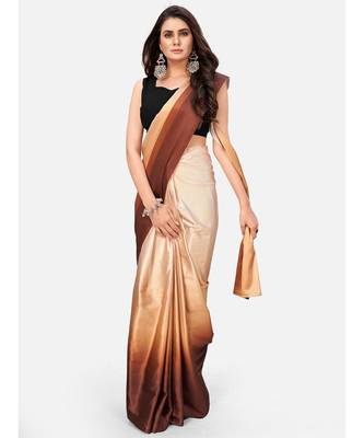brown &beige striped satin saree 5