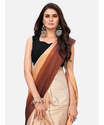 brown &beige striped satin saree 6