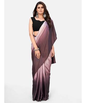 mauve satin ready to wear saree with ombre effect 2