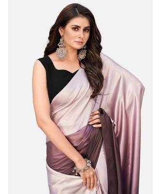 mauve satin ready to wear saree with ombre effect 5