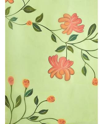 Lime Green & Red Floral Printed Organza Saree 7
