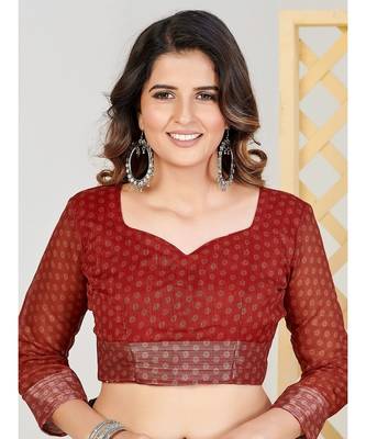 Black & red Ethnic Motifs  Zari Pure Linen Fusion Saree 5