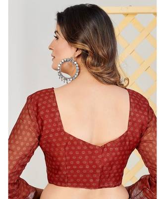 Black & red Ethnic Motifs  Zari Pure Linen Fusion Saree 6